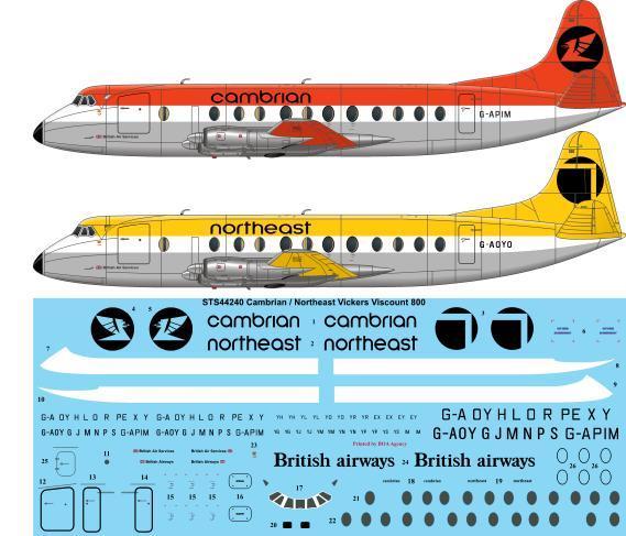 26 Decals STS44240 1:144 Northeast / Cambrian Vickers Viscount 800