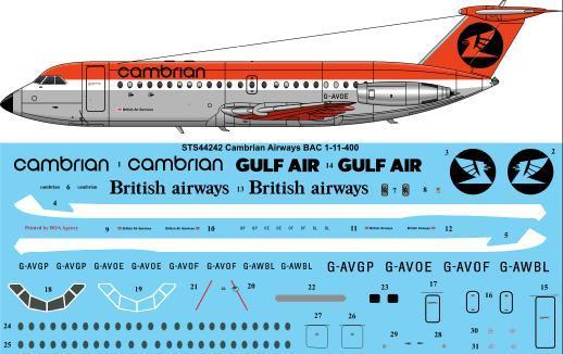 26 Decals STS44242 1:144 Cambrian BAC 111-400