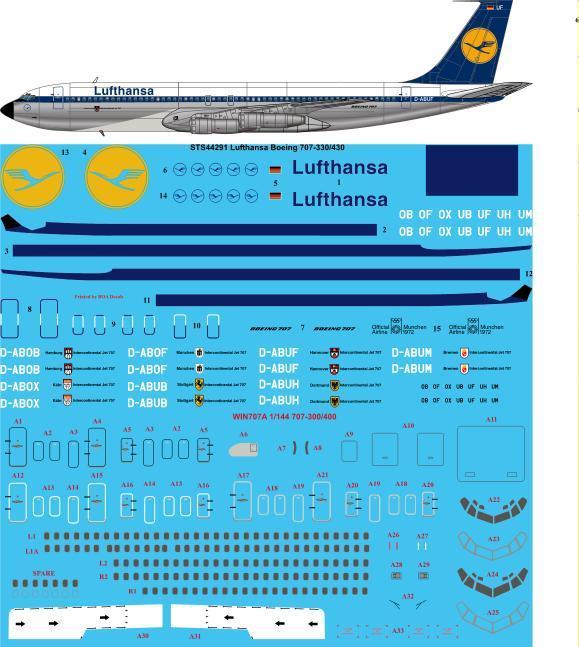 26 Decals STS44291 1:144 Lufthansa Boeing 707-330B/C & 430