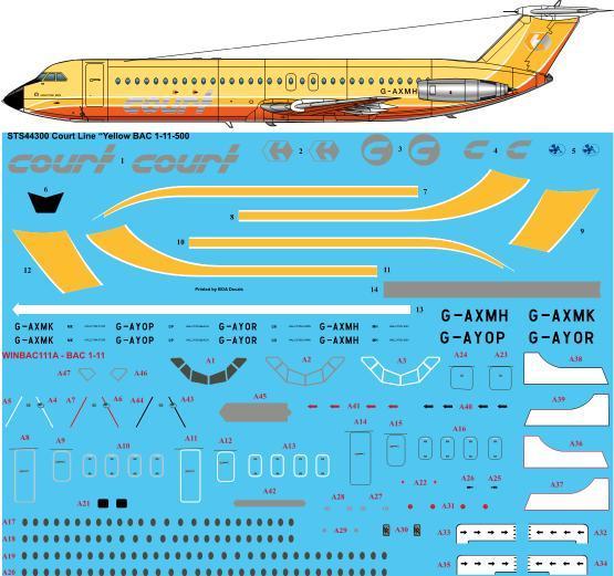 26 Decals STS44300 1:144 Court Line Yellow BAC 1-11-500