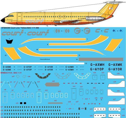 26 Decals STS44300 1:144 Court Line Yellow BAC 1-11-500