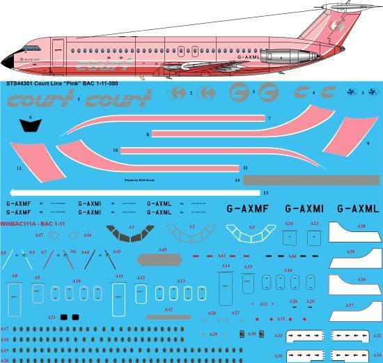 26 Decals STS44301 1:144 Court Line Pink BAC 1-11-500