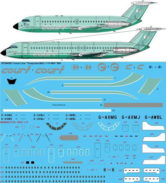 26 Decals STS44302 1:144 Court Line Turquoise BAC 1-11-500/400