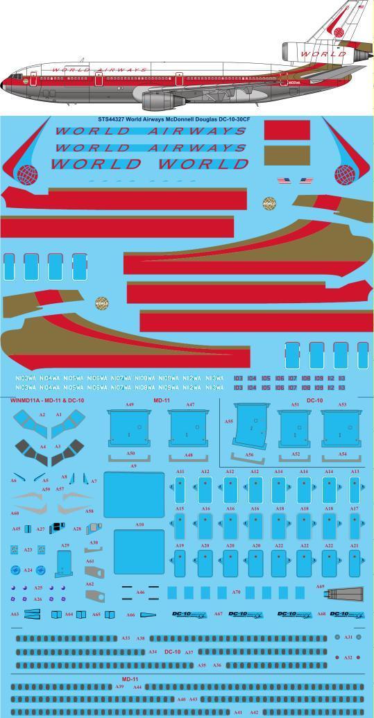 26 Decals STS44327 1:144 World Airways McDonnell-Douglas DC-10-30CF