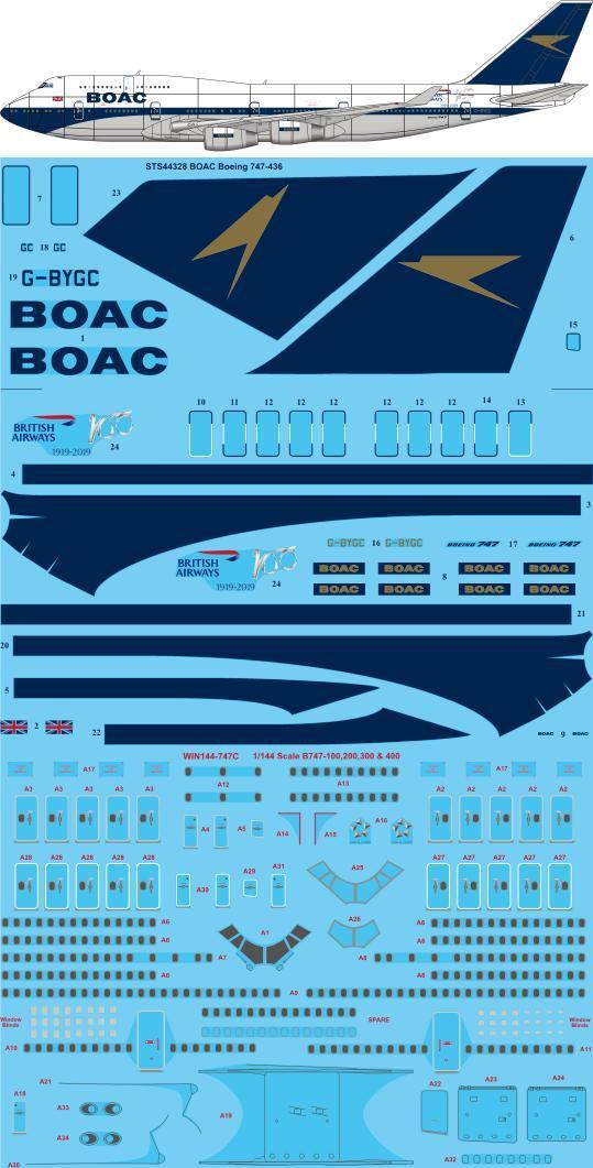 26 Decals STS44328 1:144 BOAC 'BA 100' Boeing 747-436