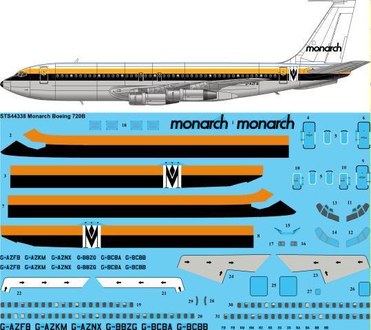 26 Decals STS44338 1:144 Monarch Boeing 720B