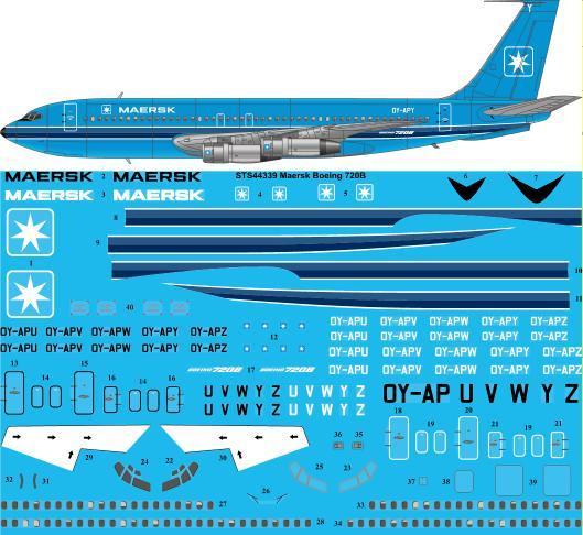 26 Decals STS44339 1:144 Maersk Air Boeing 720B