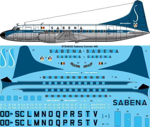 26 Decals STS44353 1:144 Sabena Convair 440 (CV-340/CV-440)