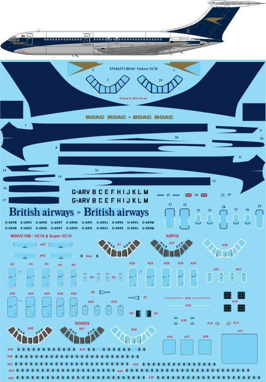 26 Decals STS44373 1:144 BOAC Vickers VC-10 screen printed decal - for Airfix kit