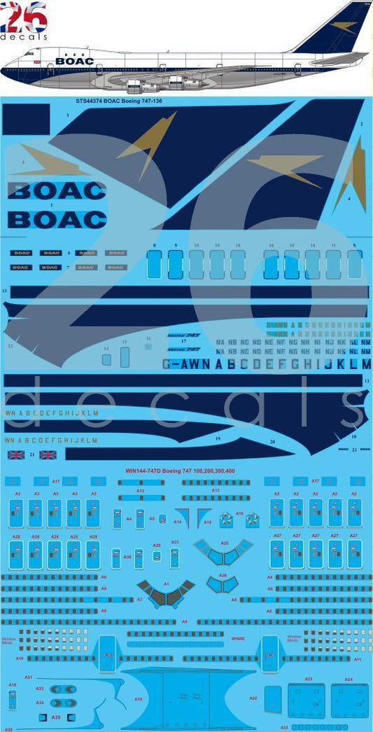 26 Decals STS44374 1:144 BOAC Boeing 747-136