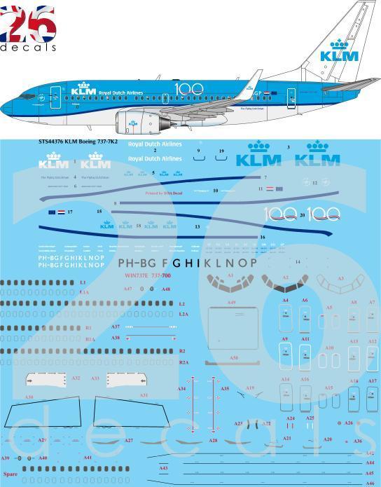 26 Decals STS44376 1:144 KLM Boeing 737-7K2