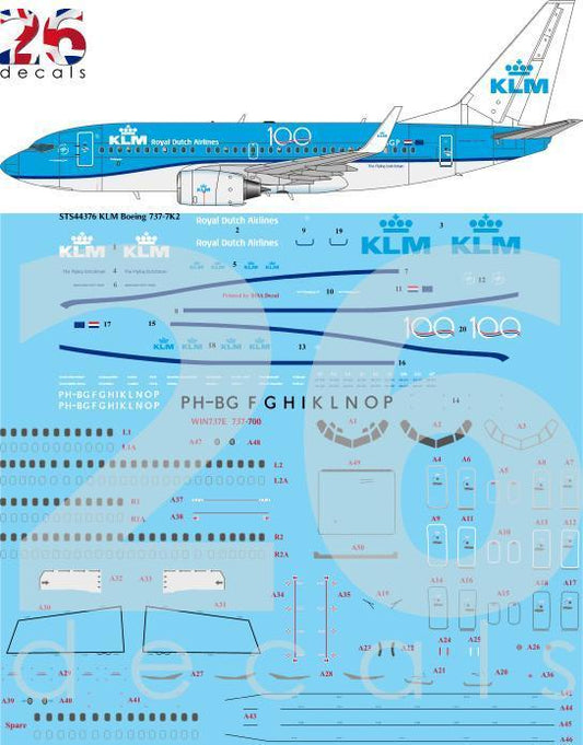 26 Decals STS44376 1:144 KLM Boeing 737-7K2