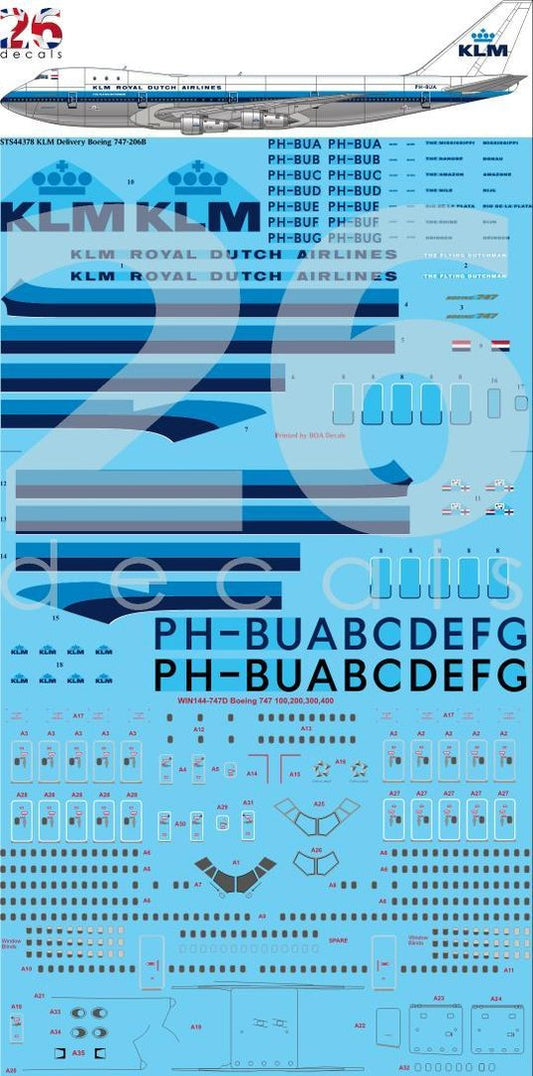 26 Decals STS44378 1:144 KLM Delivery Boeing 747-206