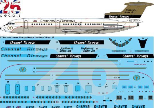 26 Decals STS44380 1:144 Channel Airways Hawker Siddeley Trident 1E