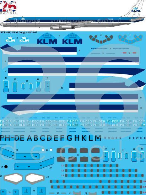 26 Decals STS44382 1:144 KLM 1970s Blue Top Douglas DC-8-63