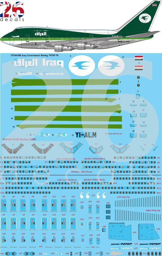 26 Decals STS44386 1:144 Iraq Boeing 747SP