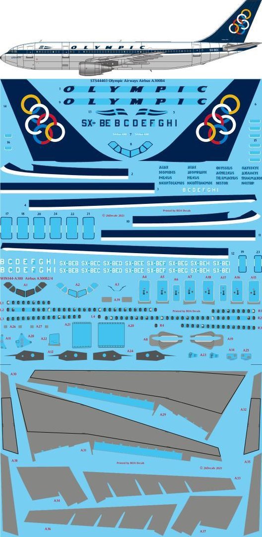 26 Decals STS44403 1:144 Olympic Airways Airbus A300B4