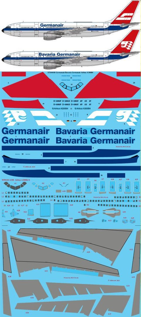 26 Decals STS44418 1:144 Germanair / Bavaria Germanair Airbus A300B4