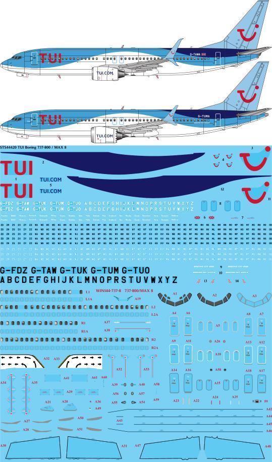 26 Decals STS44420 1:144 TUI Boeing 737-800 & MAX 8 - for Zvezda kits