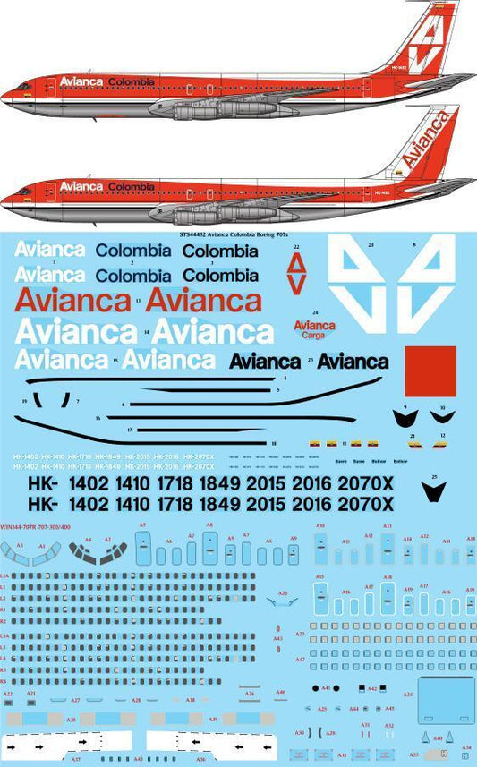 26 Decals STS44432 1:144 Avianca Colombia Boeing 707s -