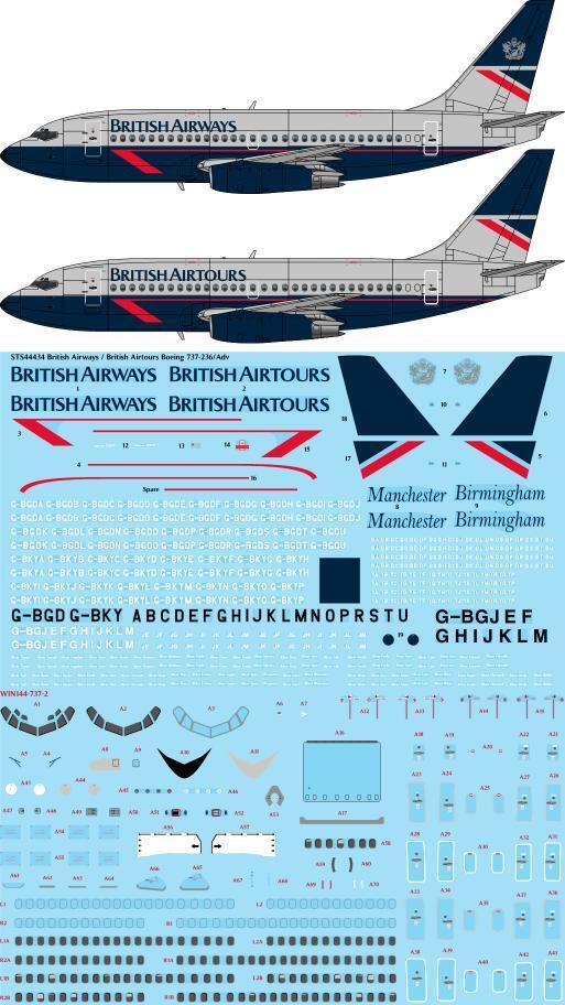 26 Decals STS44434 1:144 British Airways / British Airtours Landor Boeing 737-236/Adv Screen Printed Decal