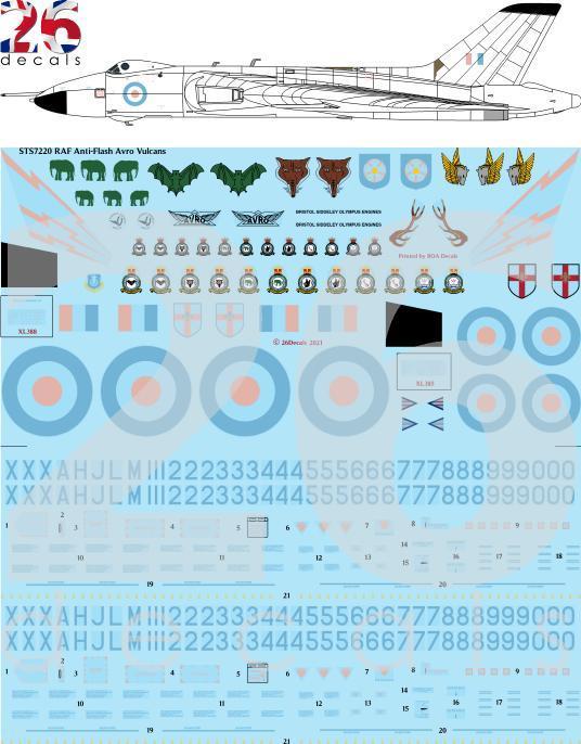 26 Decals STS7220 1:72 RAF Anti-Flash Avro Vulcan B.2