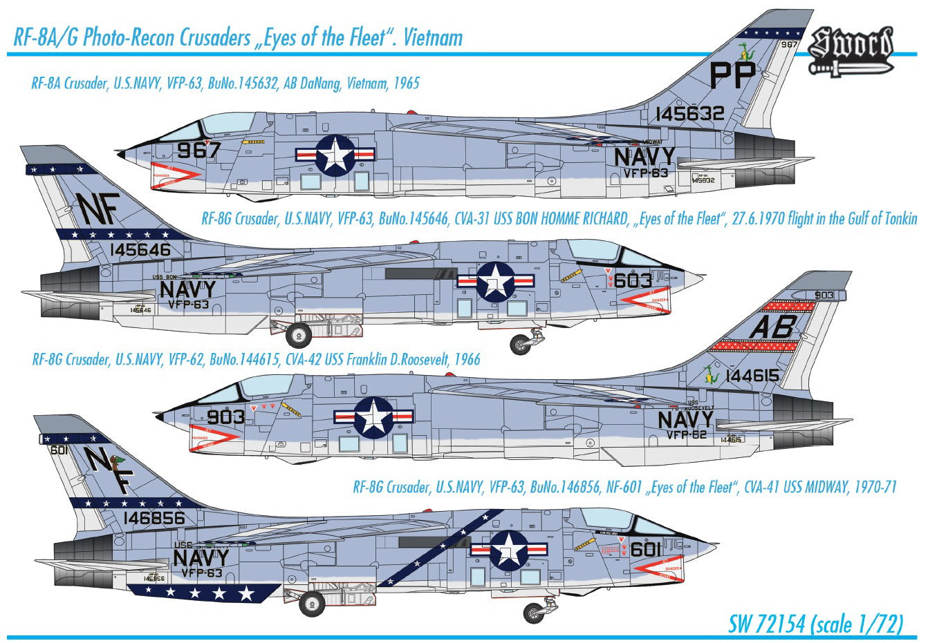Sword SW72154 1:72 Vought RF-8A/G Photo-Recon Crusader "Eyes of the Fleet" Vietnam