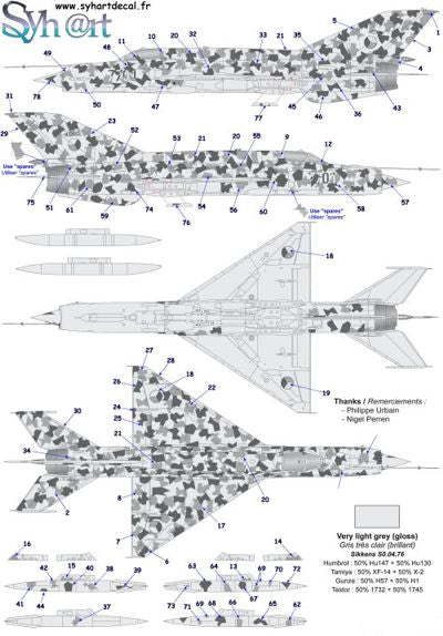 Syhart Decal 144074 1:144 Mikoyan MiG-21MF 7701 'Splinter Camouflage' Czech Air Force 1998
