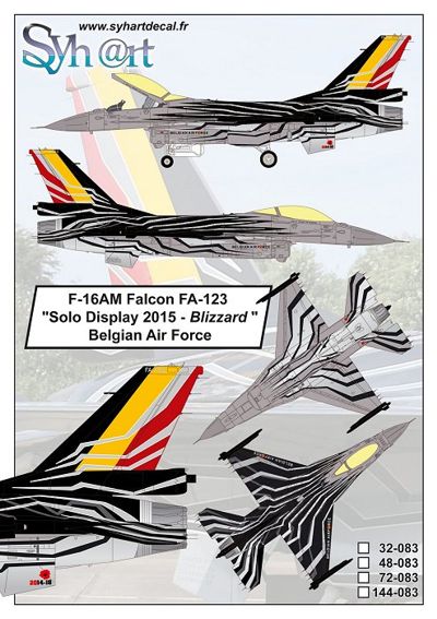 Syhart Decal 144083 1:144 General-Dynamics F-16AM Falcon FA-123 'Solo Display 2015 - Blizzard' Belgian AF