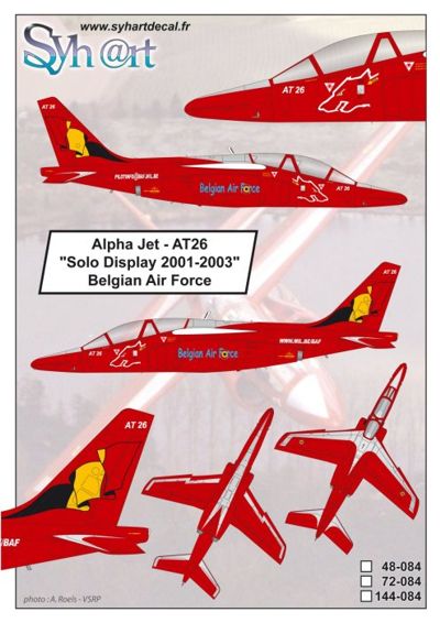 Syhart Decal 144084 1:144 Dassault-Dornier Alpha Jet AT26 'Solo Display 2001-2003' Belgian AF
