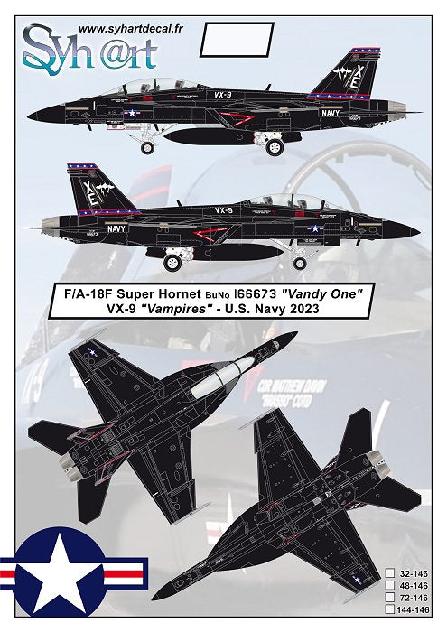 Syhart Decal 144146 1:144 Boeing F/A-18F Super Hornet 166673 'Vandy One' VX-9 - US Navy 2023