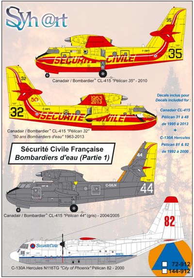 Syhart Decal 144912 1:144 Securite Civile Francaise (Part 1) CL-415 + Lockheed C-130A Hercules