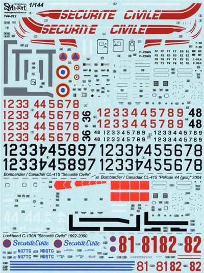 Syhart Decal 144912 1:144 Securite Civile Francaise (Part 1) CL-415 + Lockheed C-130A Hercules