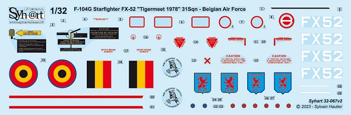 Syhart Decal 32-067 1:32 F-104G Starfighter FX-52 'Tigermeet 1978' 31Sqn.