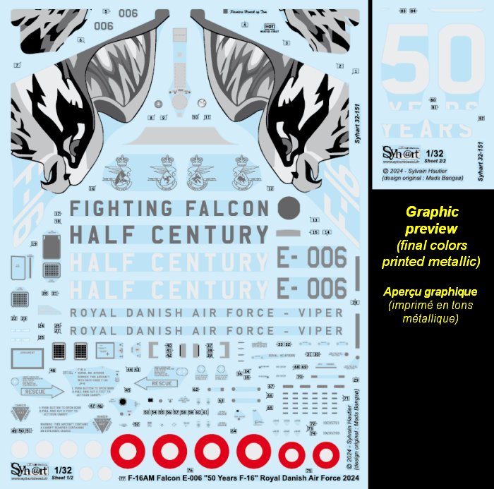 Syhart Decal SY32151 1:32 F-16AM Falcon E-006 'Dannebrog 50 years F-16' Royal Danish AF - 2024