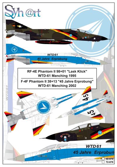 Syhart Decal 48076 1:48 McDonnell F-4F + RF-4E Phantom II '45Y WTD-61' 2002 + 'Last Klick' 1995