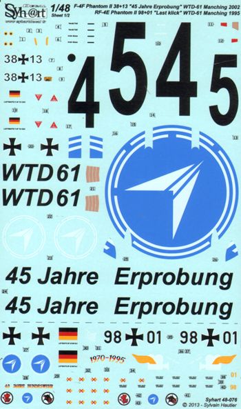 Syhart Decal 48076 1:48 McDonnell F-4F + RF-4E Phantom II '45Y WTD-61' 2002 + 'Last Klick' 1995