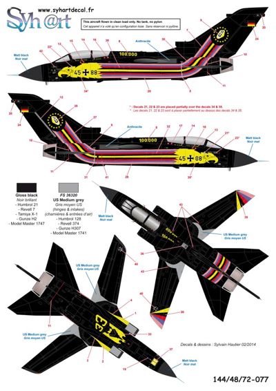 Syhart Decal 48077 1:48 Panavia TORNADO IDS 45+88 '100000h Tornado JaBoG 33' B'chel 1999