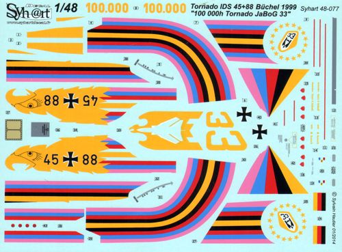 Syhart Decal 48077 1:48 Panavia TORNADO IDS 45+88 '100000h Tornado JaBoG 33' B'chel 1999