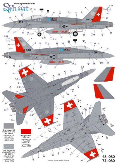 Syhart Decal 48080 1:48  F/A-18C Hornet + M.S.406 + P-51 '100 years Swiss AF' 1914-2014