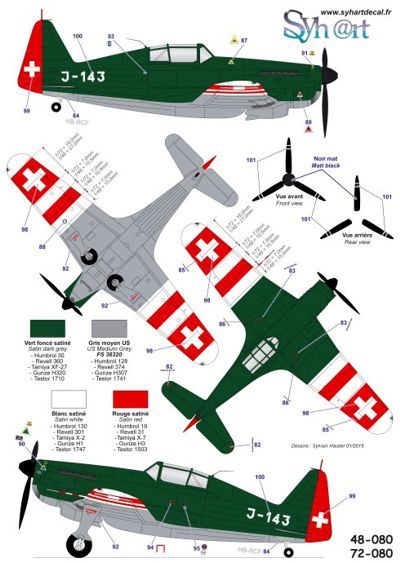 Syhart Decal 48080 1:48  F/A-18C Hornet + M.S.406 + P-51 '100 years Swiss AF' 1914-2014