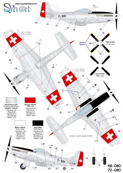 Syhart Decal 48080 1:48  F/A-18C Hornet + M.S.406 + P-51 '100 years Swiss AF' 1914-2014