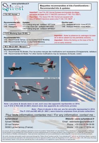 Syhart Decal 48080 1:48  F/A-18C Hornet + M.S.406 + P-51 '100 years Swiss AF' 1914-2014