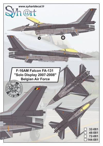 Syhart Decal 48081 1:48 F-16AM Falcon FA-131 'Solo Display 2007-2008' Belgian Air Force