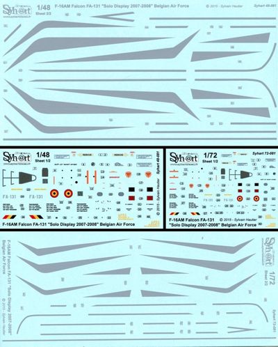 Syhart Decal 48081 1:48 F-16AM Falcon FA-131 'Solo Display 2007-2008' Belgian Air Force