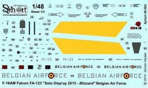 Syhart Decal 48083 1:48 F-16AM Falcon FA-123 'Solo Display 2015 - Blizzard' Belgian AF