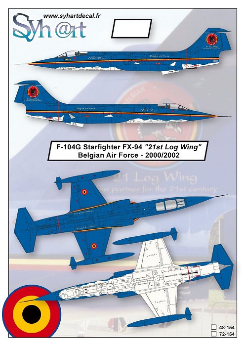 Syhart Decal 48-154 1:48 Lockheed F-104G Starfighter FX-94 '1st Log Wing' Belgian Air Force 2000-2002