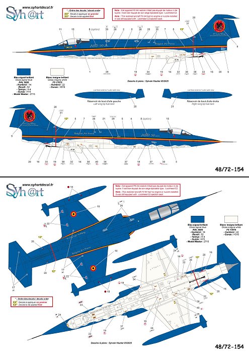 Syhart Decal 48-154 1:48 Lockheed F-104G Starfighter FX-94 '1st Log Wing' Belgian Air Force 2000-2002