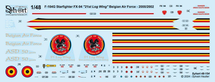 Syhart Decal 48-154 1:48 Lockheed F-104G Starfighter FX-94 '1st Log Wing' Belgian Air Force 2000-2002