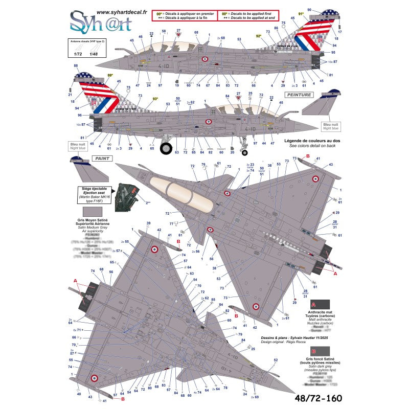 Syhart Decal 48160 1:48 Dassault Rafale B 4-ID 'La Fayette 24' EC 2/4 La Fayette 2024